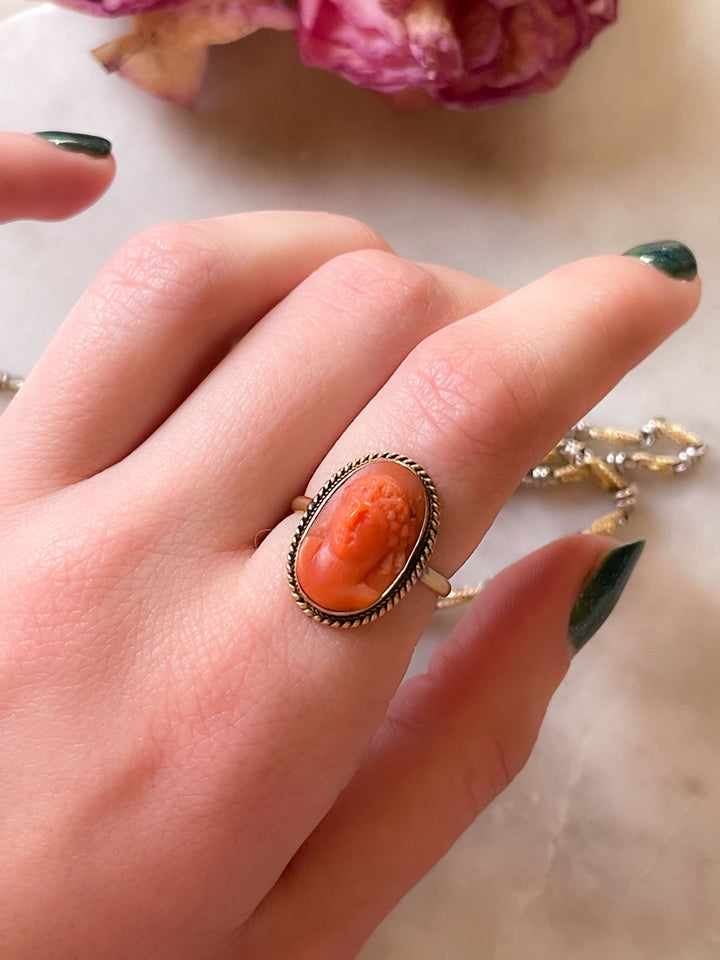 Coral Cameo Ring Set in 14k