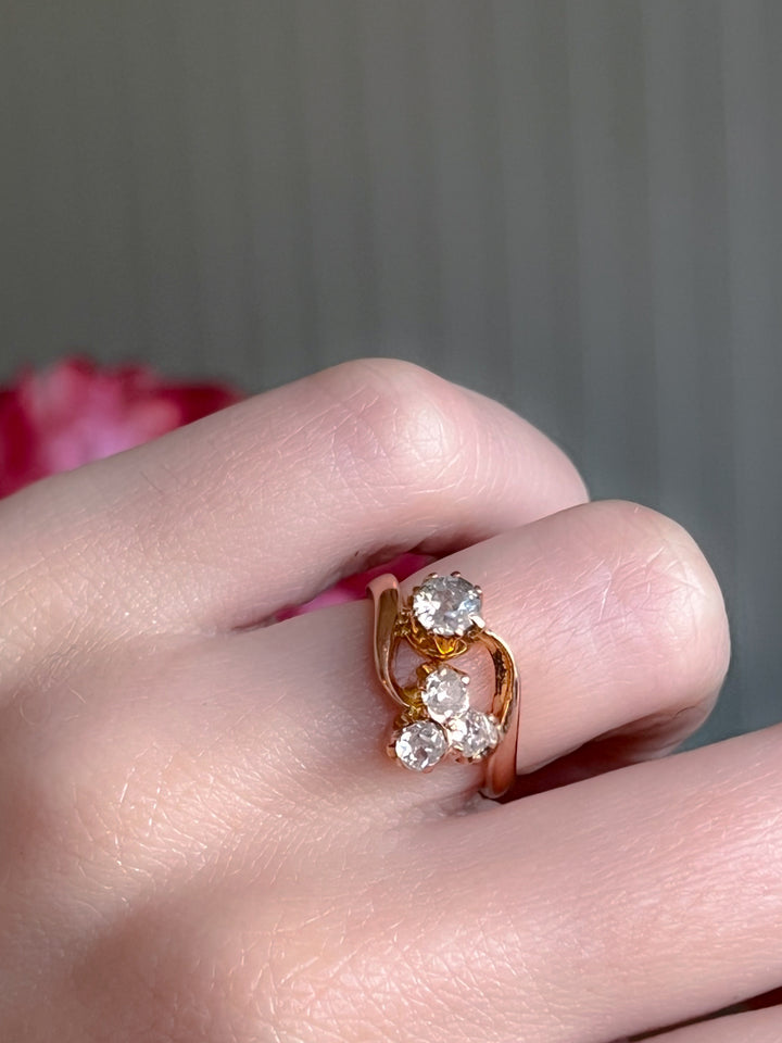 18ct Pink Gold Diamond Clover + Star Diamond Ring