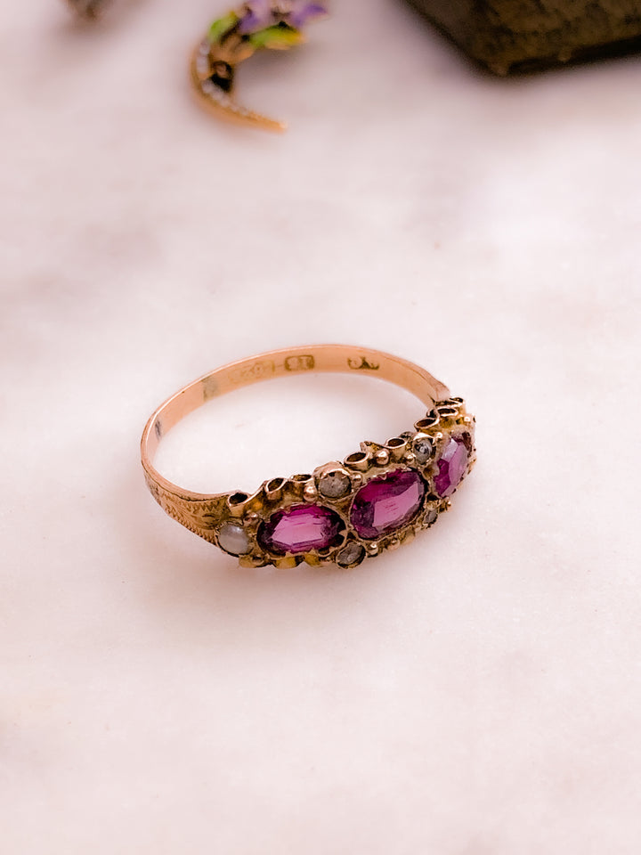 Antique 15k Tourmaline, Seed Pearl, and Paste Ring
