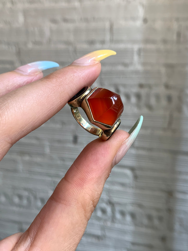 Magnificent Art Deco Carnelian and Onyx Domed Ring
