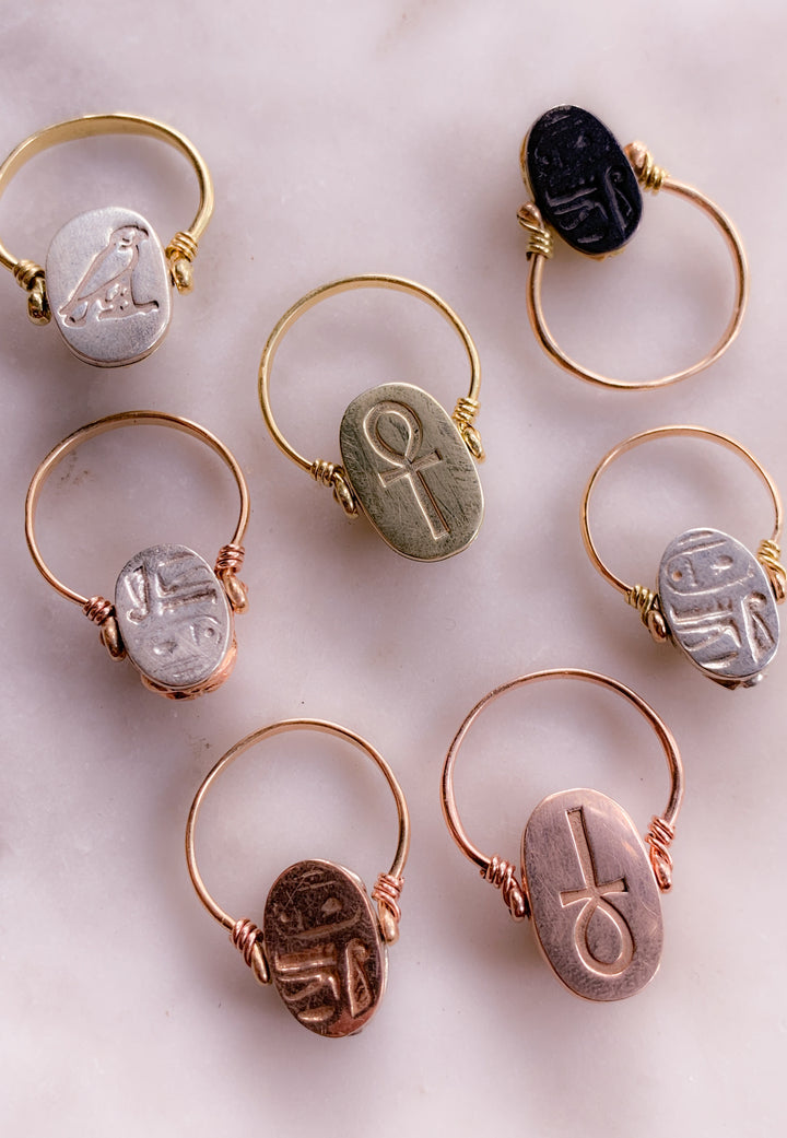 14k Pink Gold & Platinum Curio Artifact Scarab Flip Ring