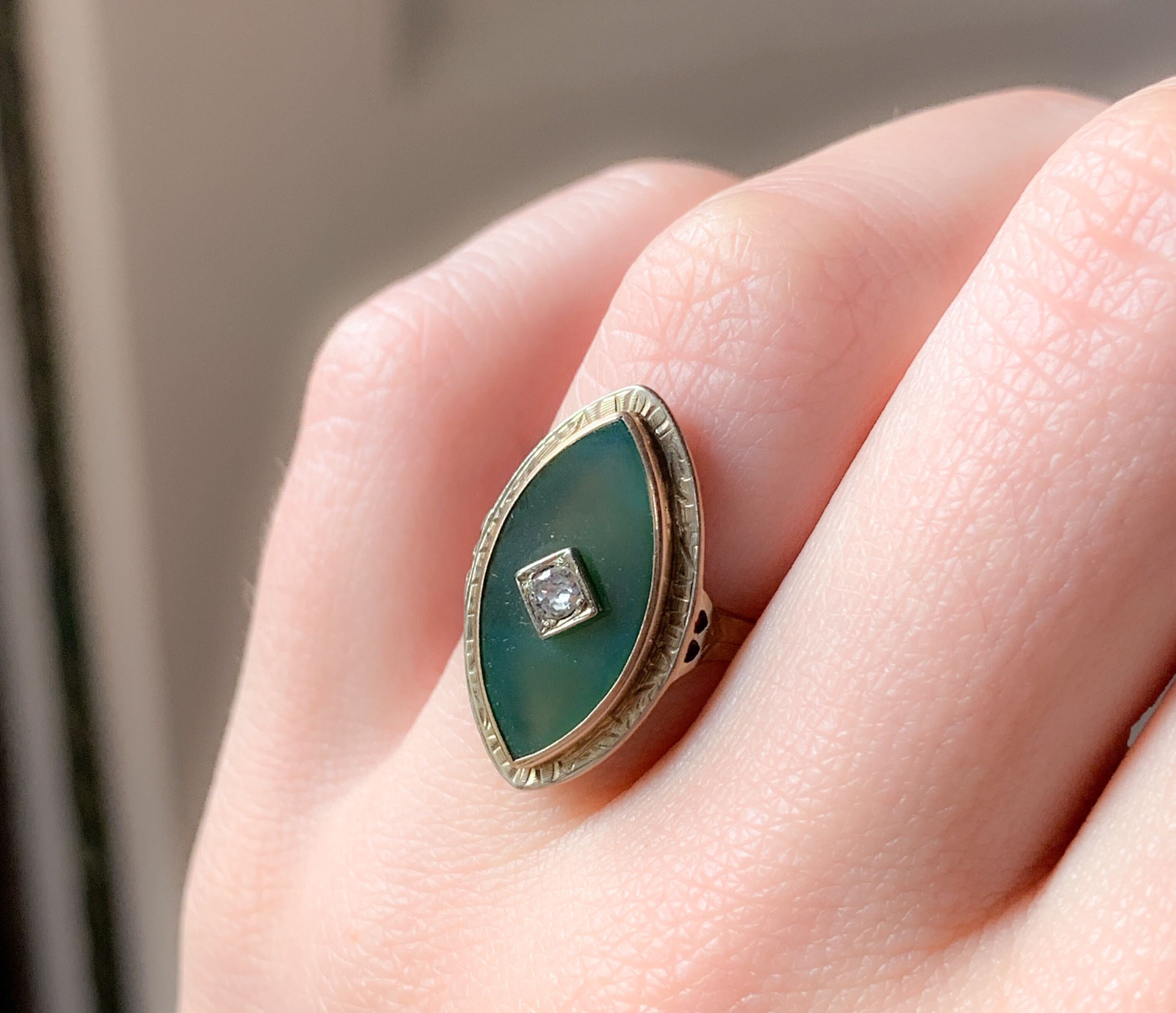 Glorious Green Chrysoprase and Diamond Ring in 10k