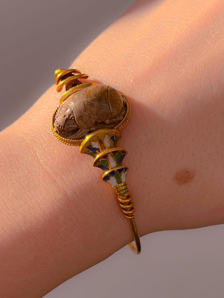 Superb Edwardian Egyptomania Scarab Bracelet in Solid 18k