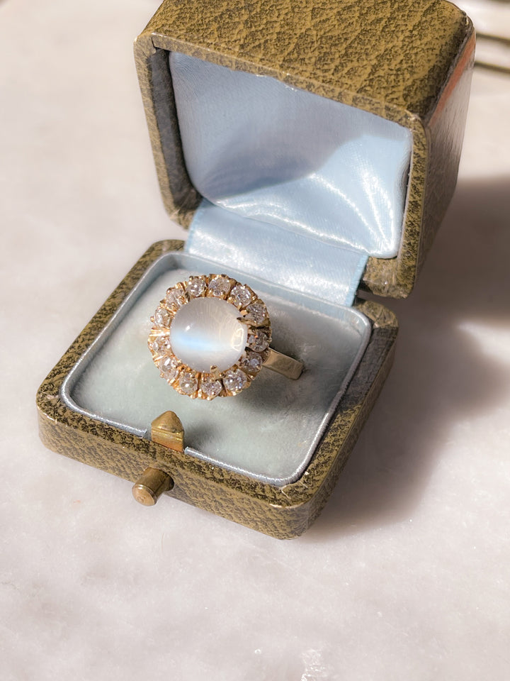 Massive 18k Diamond and Moonstone Cluster Ring
