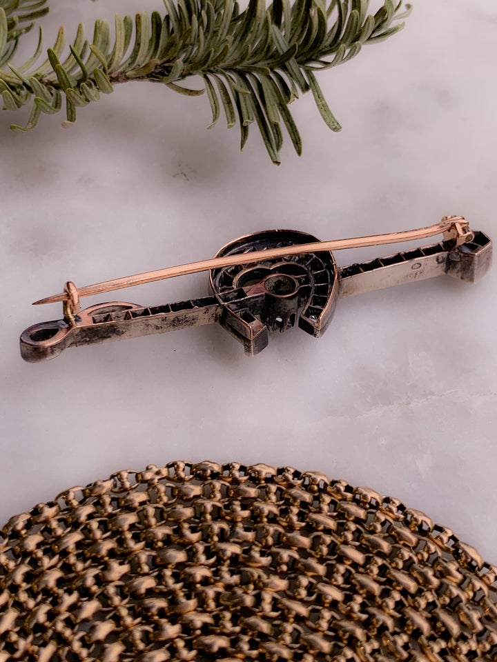 Superb 18k and Sterling French Hallmarked 19th Century Horseshoe Diamond Brooch