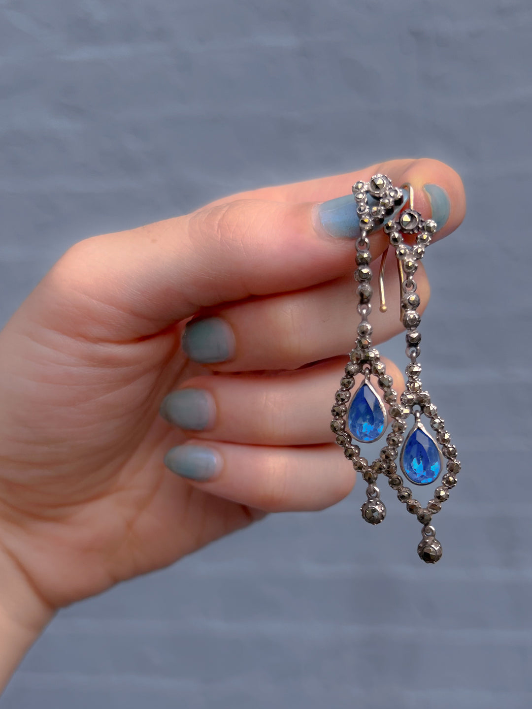 Marquisette and Blue Paste Earrings Circa 1920