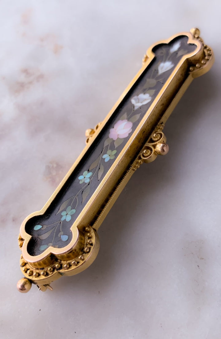 14k Italian Pietradura Brooch Circa 1860