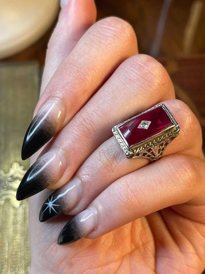 14k White Gold Cherry Paste Ring, Size 5 *RESIZE TO 6*