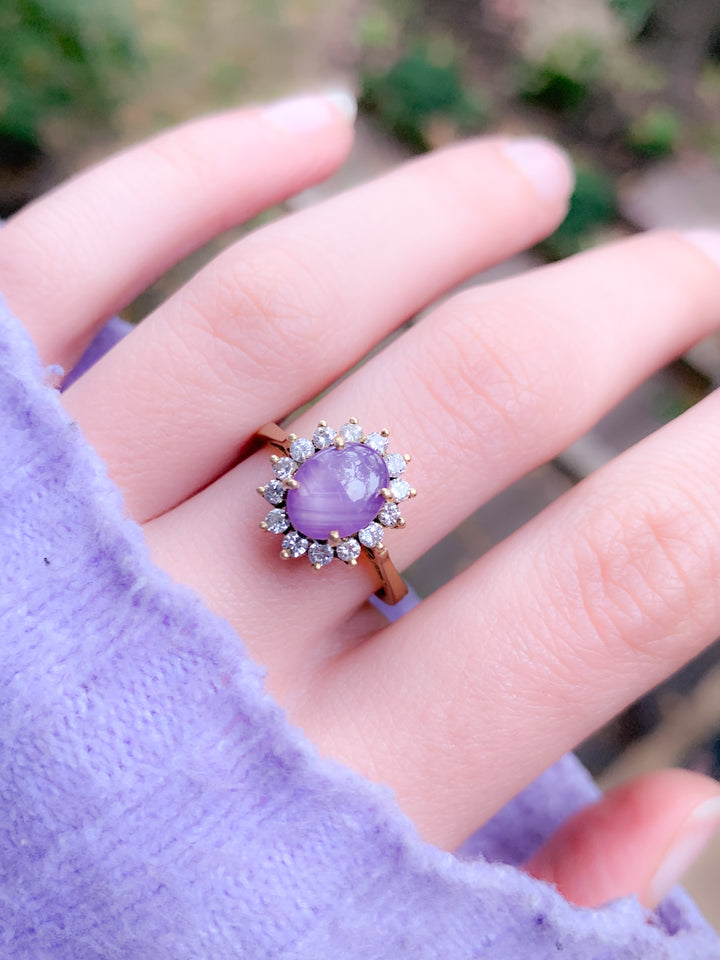 18k Diamond and Pink Star Sapphire Ring