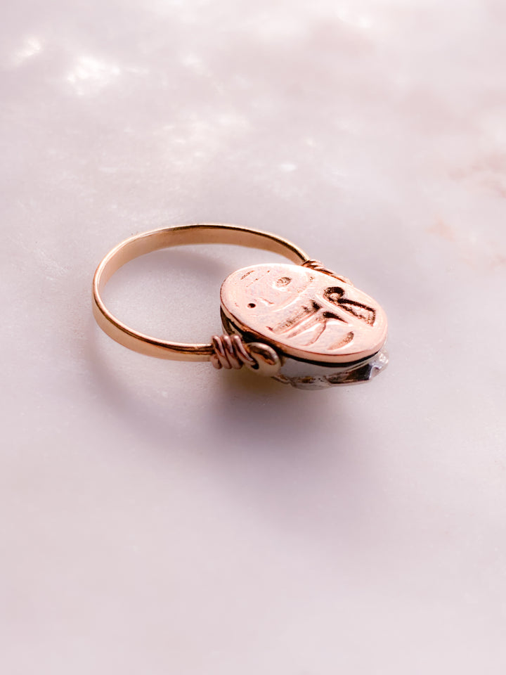 Platinum & 18k Scarab Flip Ring Size 7