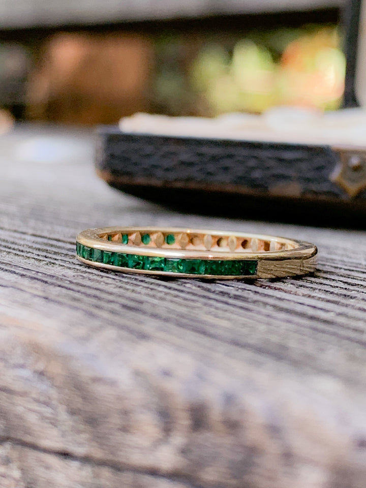 14k Emerald Stacking Band Circa 1950s-60s