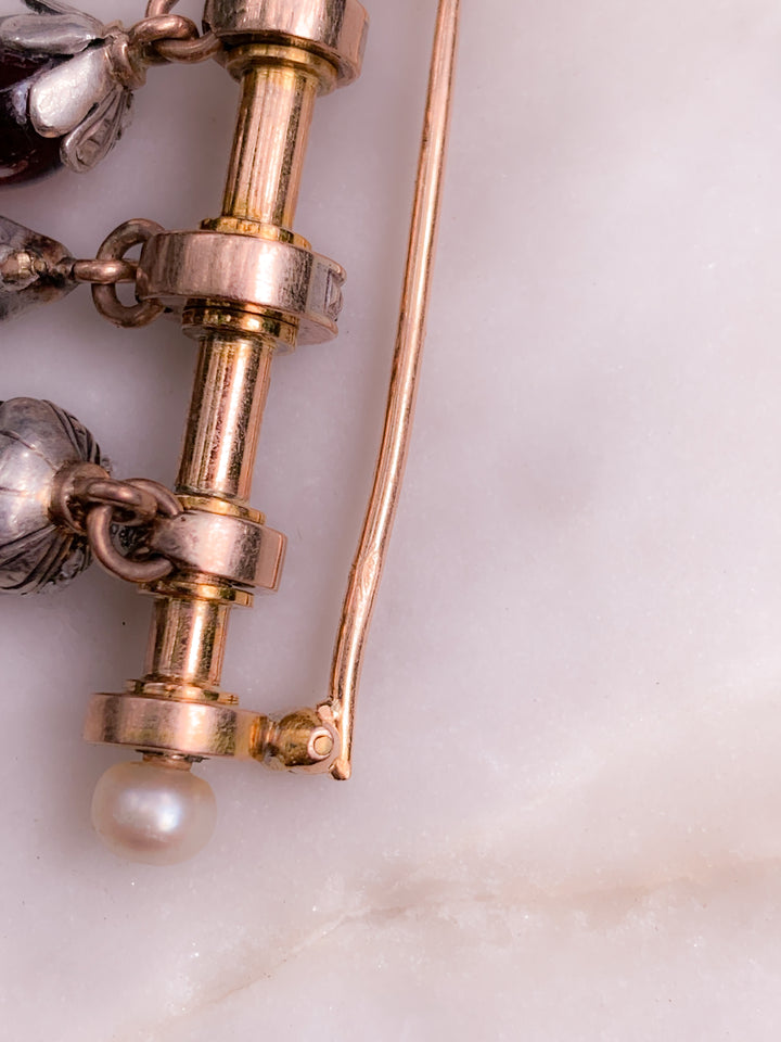 Exceptional French 18ct, Platinum, Garnet and Diamond Brooch Circa 1860-70