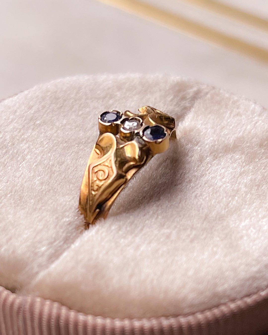 French 18k Sapphire & Diamond Ring