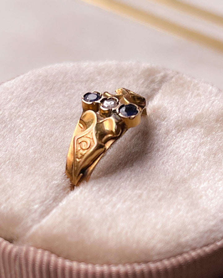French 18k Sapphire & Diamond Ring