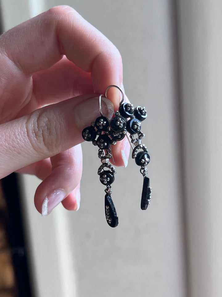 Outstanding Cut Steel and French Jet Earrings c. 1820