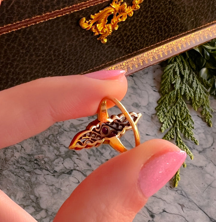 Victorian Diamond and Ruby Navette Ring
