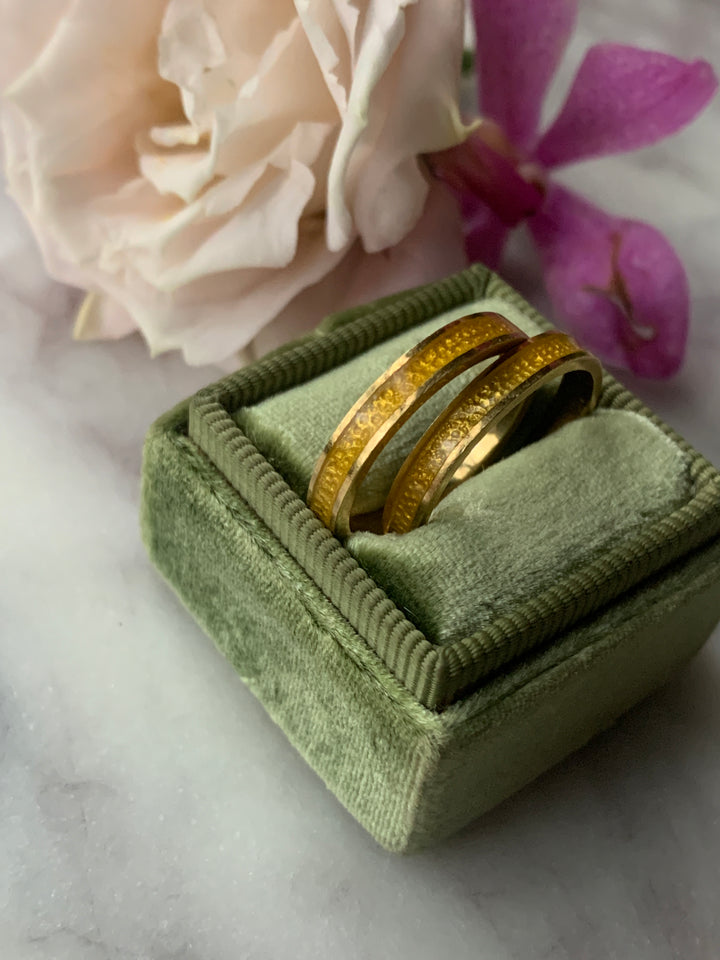 Perfect Pair of 18ct and Yellow Enamel Bands