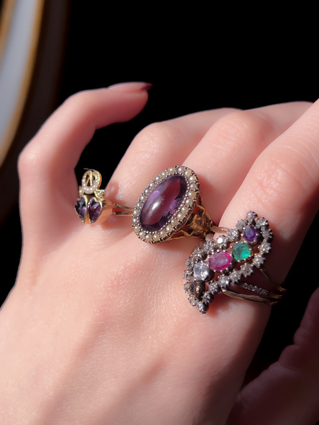 Superb Amethyst And Seed Pearl Victorian Conversion Ring