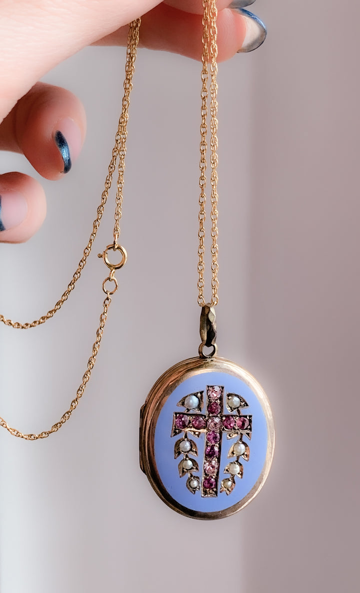 Victorian 9k Front and Back Locket on 9k Chain