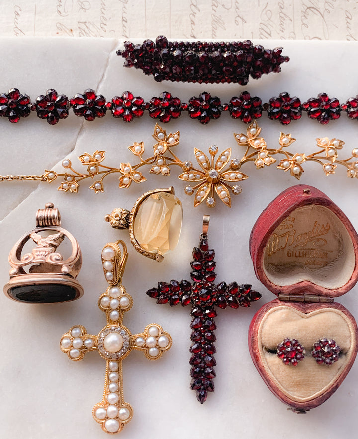 Superb Victorian 6k Garnet Barrette Brooch