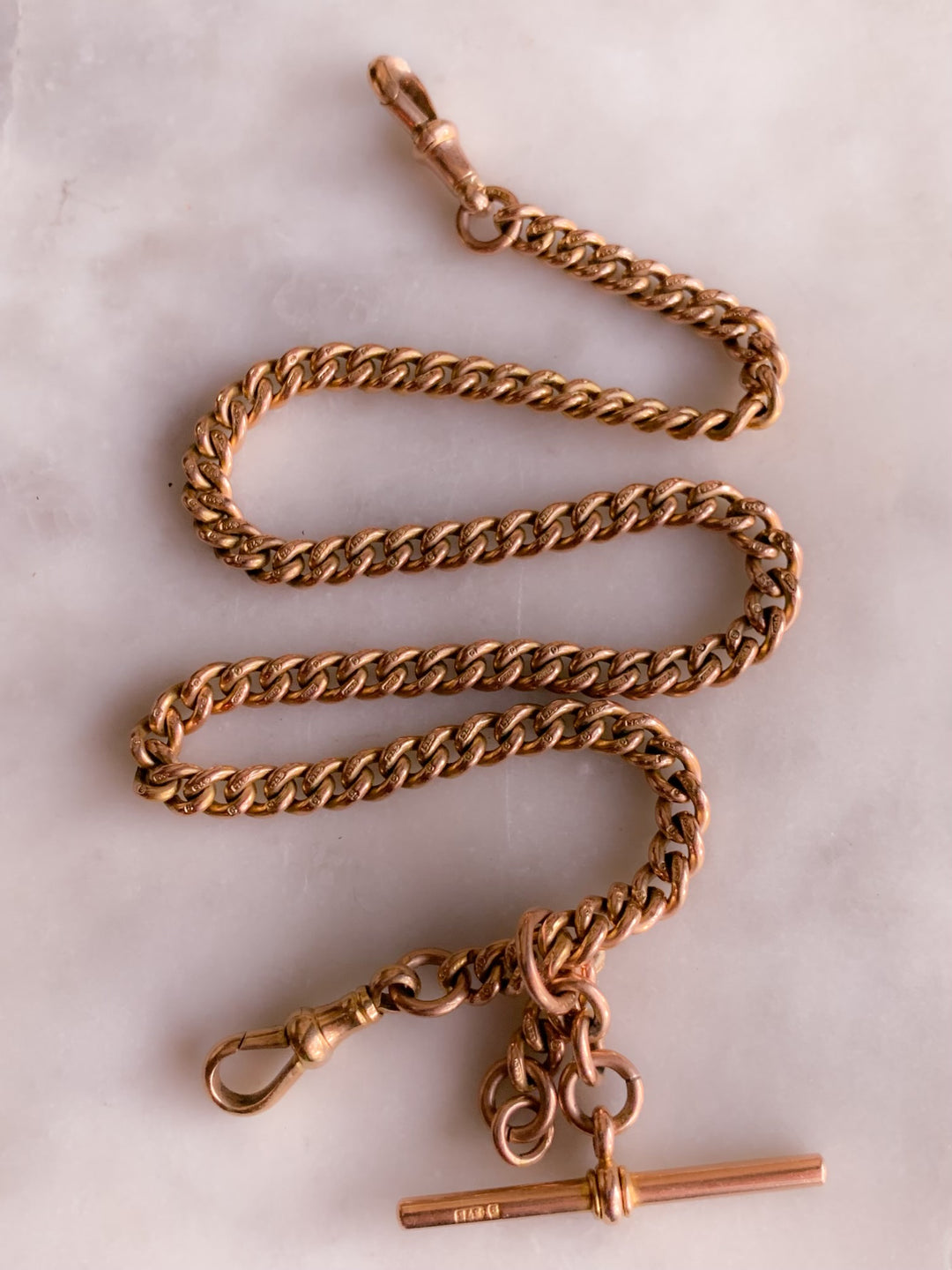 Victorian Cuban Link T-Bar Chain in 9k with Two Dog Clips