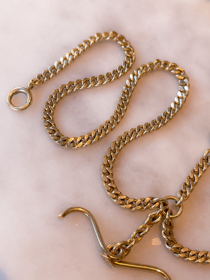 Heavy Edwardian 14k Flat Curb Link Watch Chain