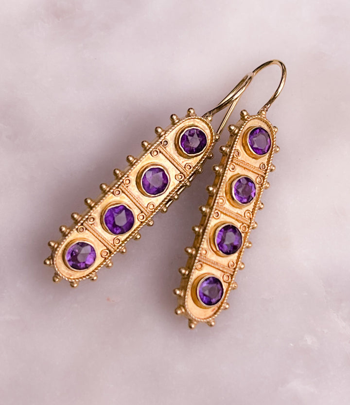 15K Etruscan Revival Amethyst Earrings
