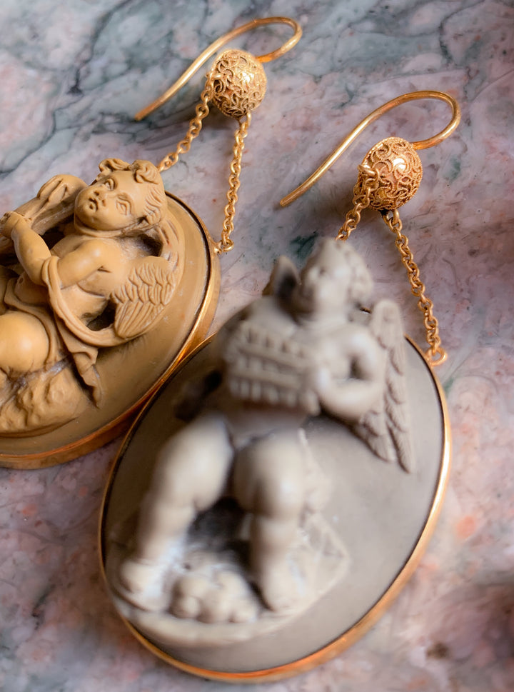 High Relief Italian Lava Cameo Earrings in 14k