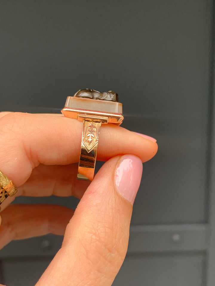 14ct American Carnelian Cameo Ring C 1890