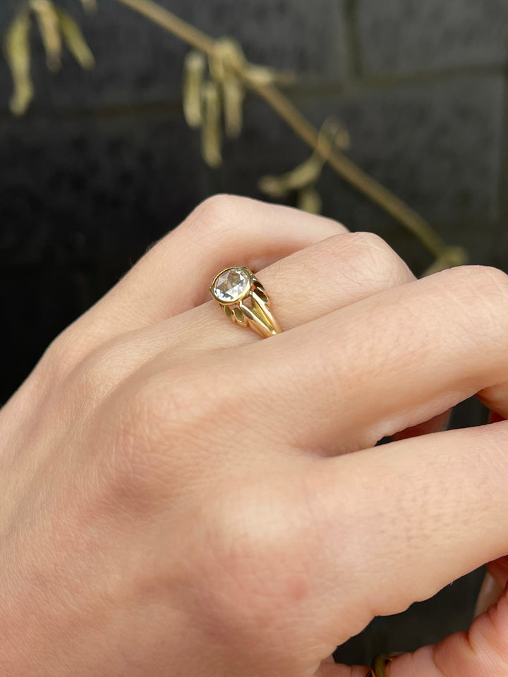 Diamond 18k Set Rose-Cut Solitaire Ring
