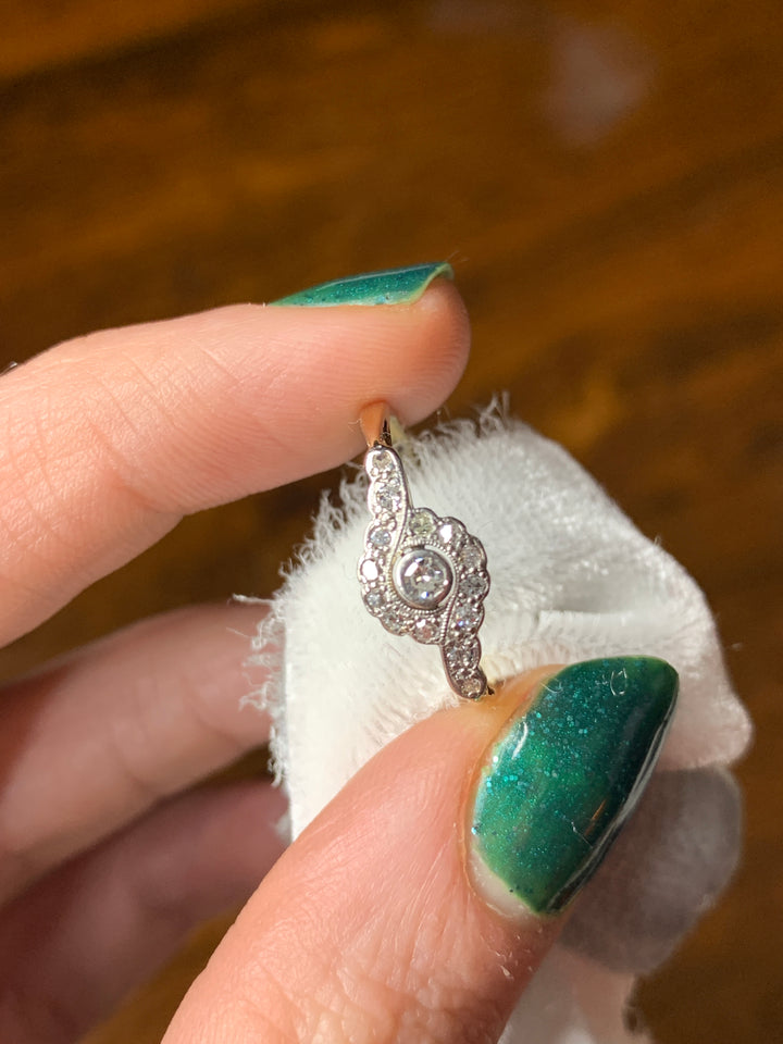 18k and Platinum Diamond Wave ring Circa 1890