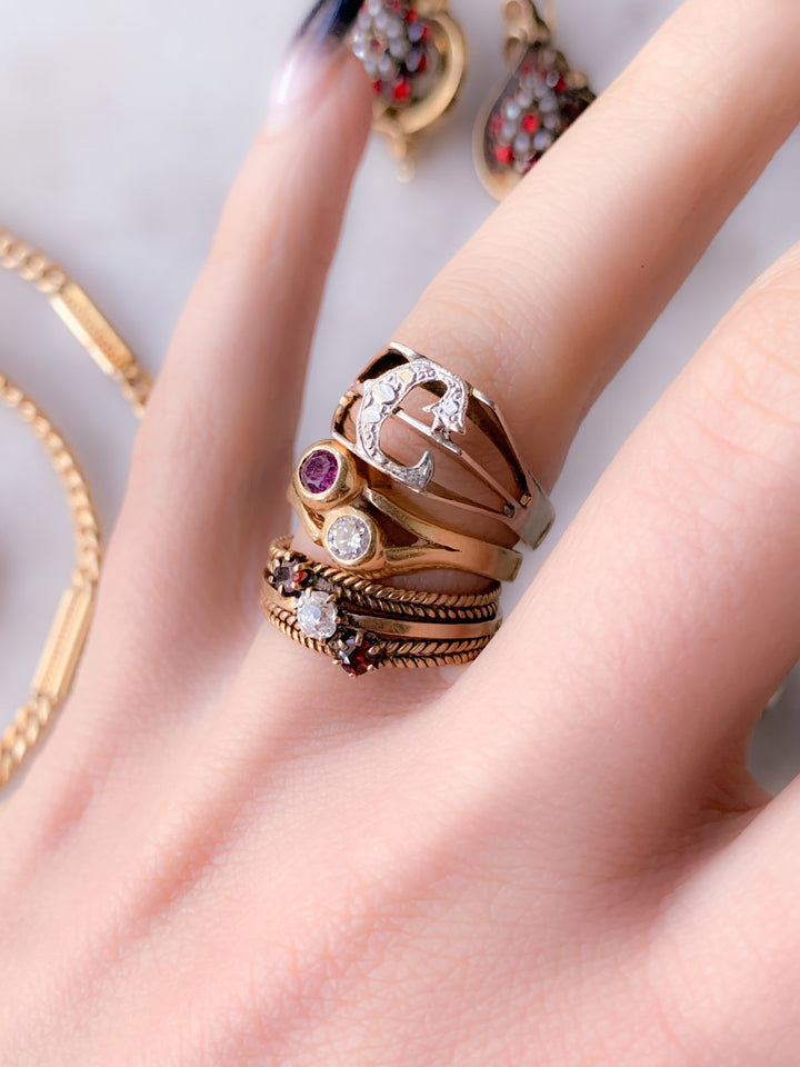 Initial "C" Ring Circa 1930 in 14k Pink Gold
