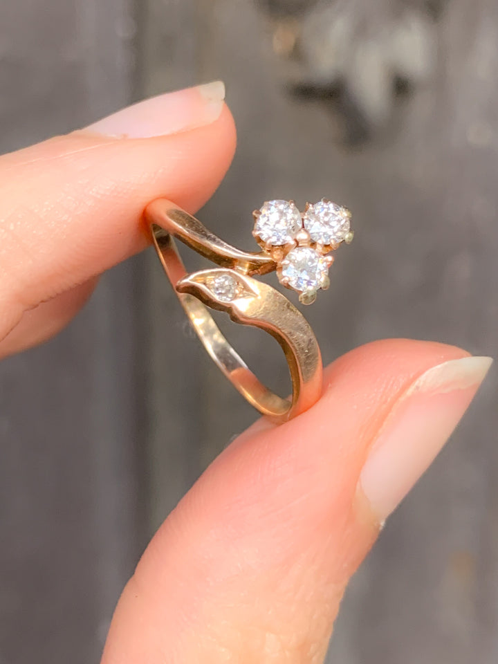 Edwardian 14k European Diamond Clover Ring