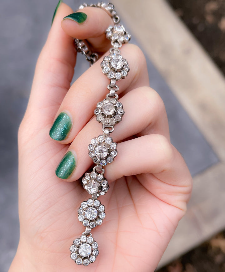 Exceptional Paste and Sterling Silver Floral Cluster Bracelet