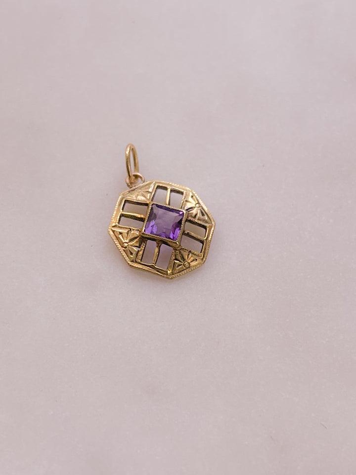 Amethyst Art Deco Pendant in 14k