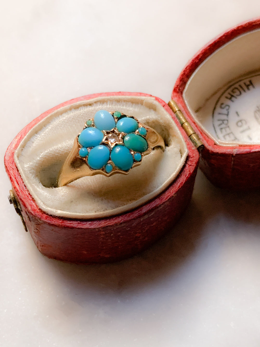 Stunning 15k Forget-Me-Not Turquoise and Diamond Ring