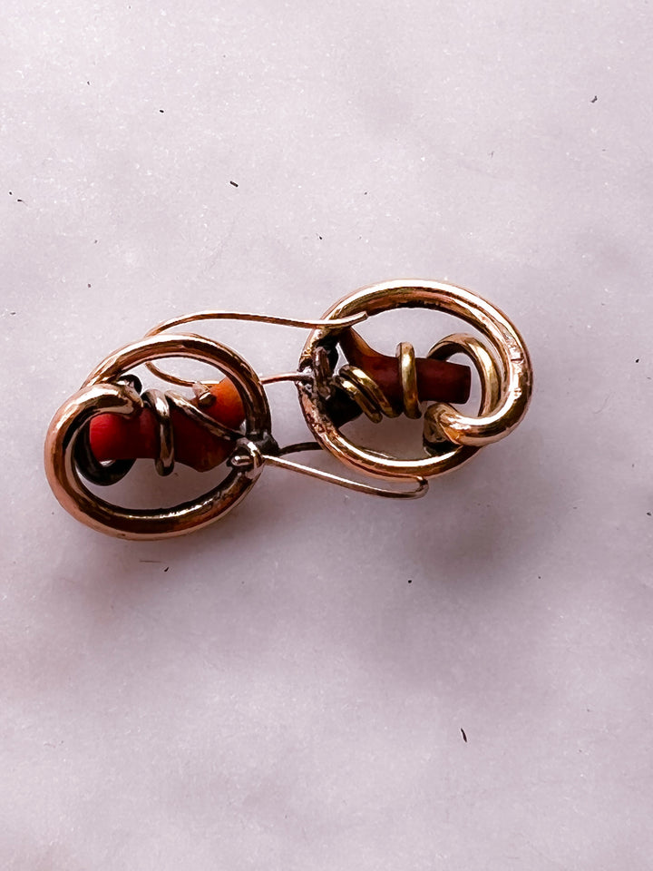10k Victorian Coral Earrings with Love Knot Etched Wrap