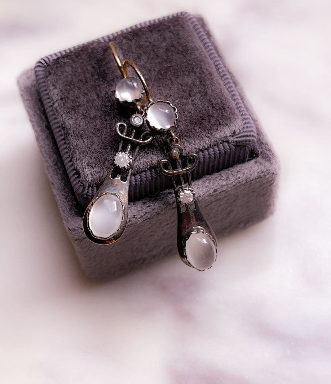 Chatoyant Moonstone and Diamond Drop Earrings