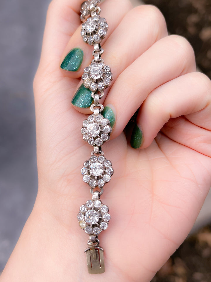 Exceptional Paste and Sterling Silver Floral Cluster Bracelet