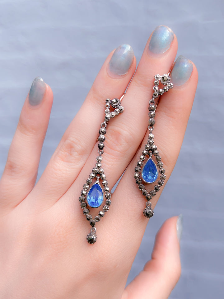 Marquisette and Blue Paste Earrings Circa 1920