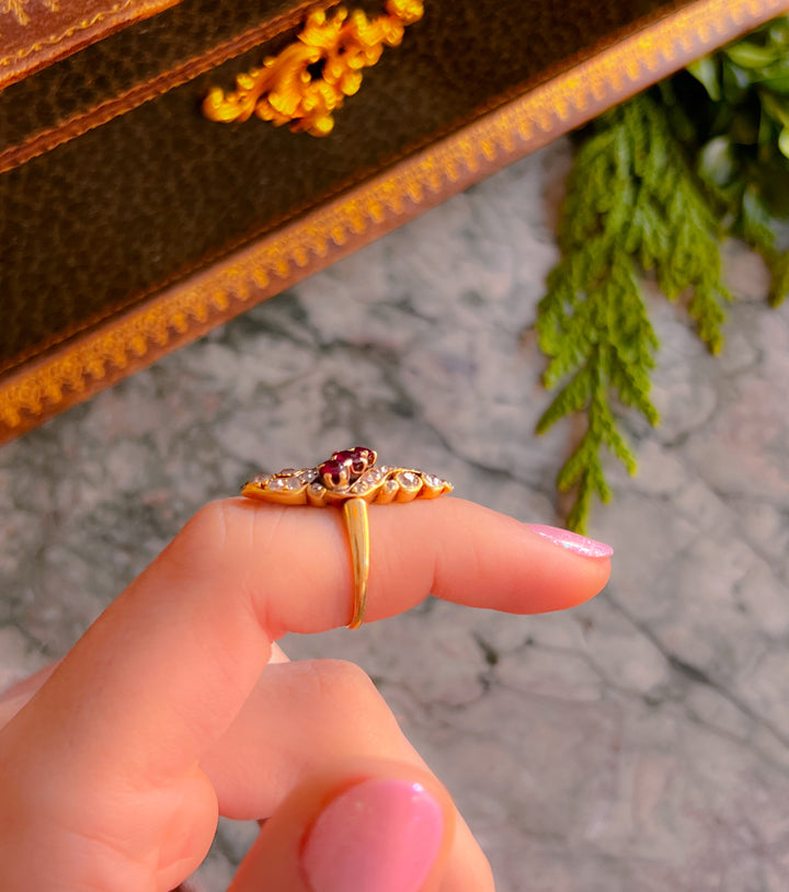 Victorian Diamond and Ruby Navette Ring