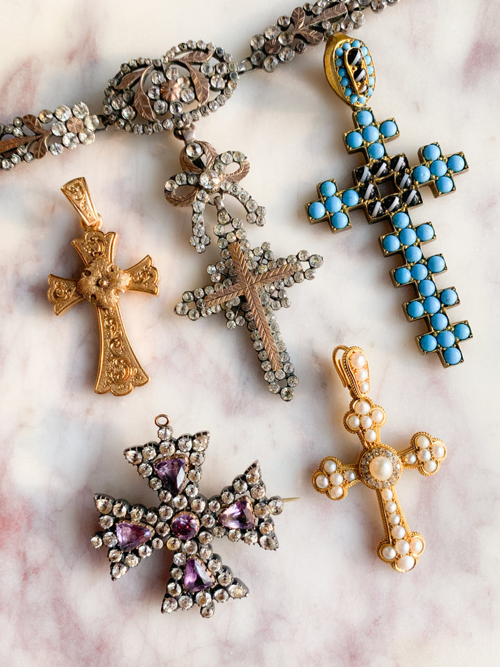 Maltese 15k Cross With Amethyst & Diamond Paste