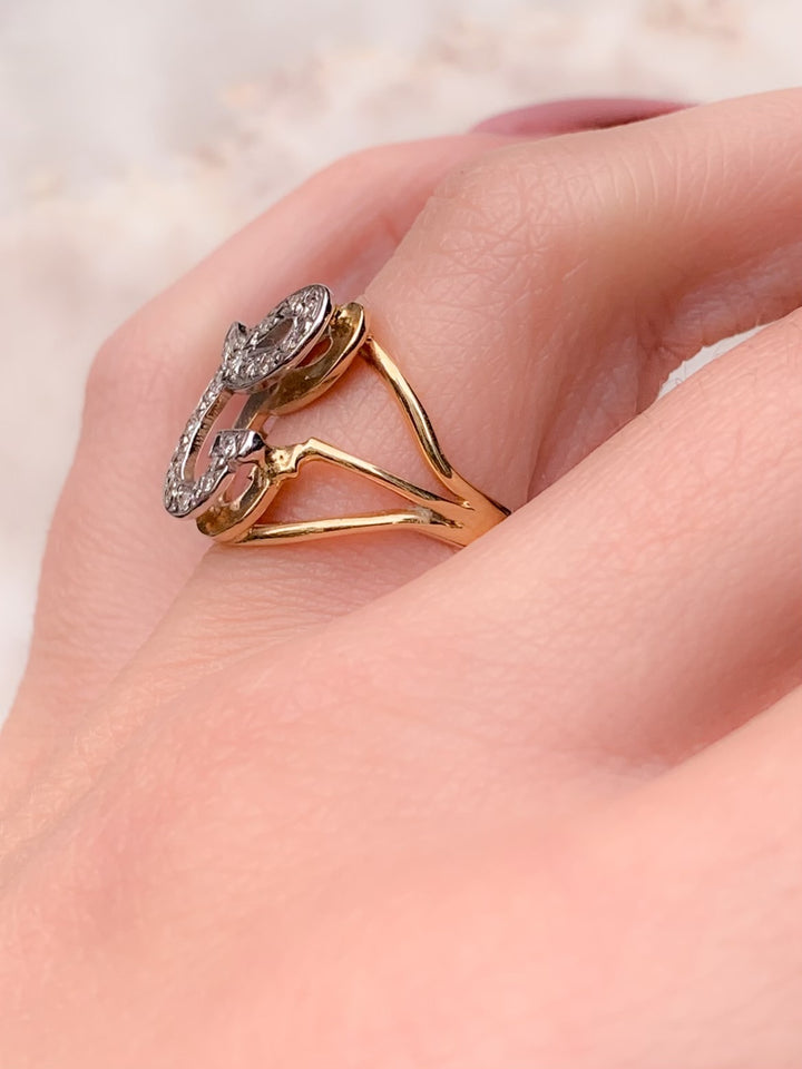 14k Diamond Studded "C" Ring Circa 1990 *