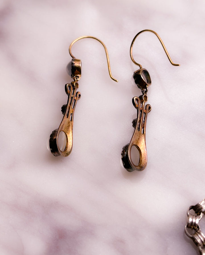 Chatoyant Moonstone and Diamond Drop Earrings