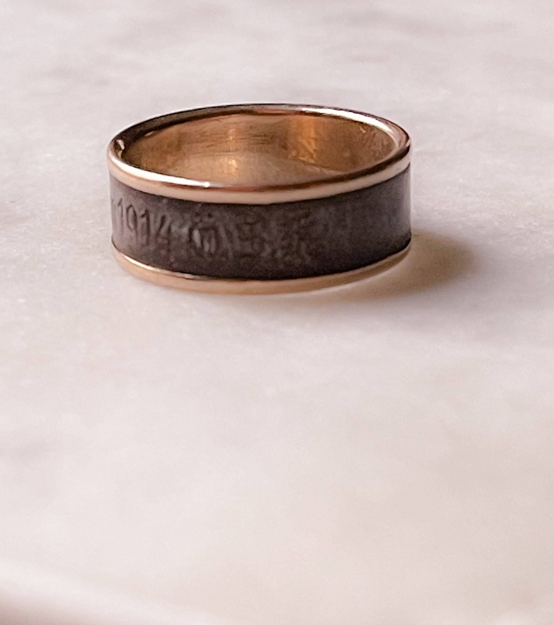 Iron & Gold Ring with German Inscription - "For Iron I Gave Gold" (INCLUDE ART NOUVEAU ROSE PEARL BROOCH)