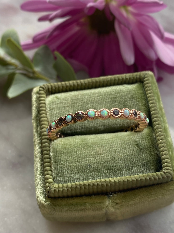 Opal and Blue Diamond Eternity Band Size 9.5