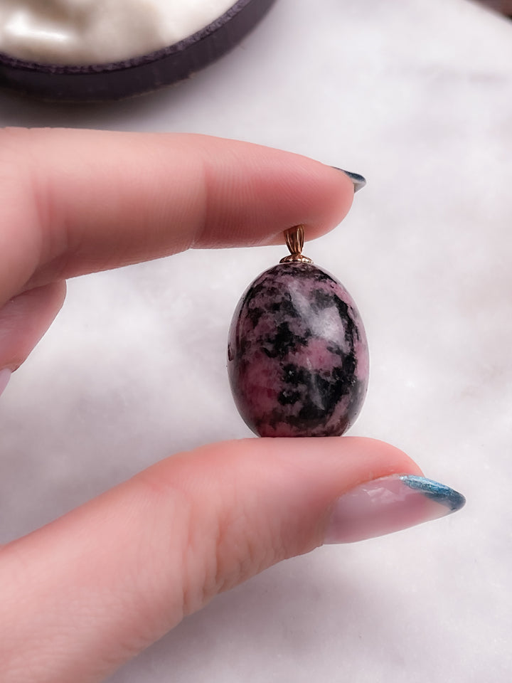 Lovely Late Vintage Pink Rhodochrosite Egg with Black Veining