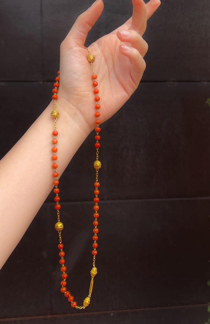 Coral and 15k Archaeological Revival Victorian Necklace