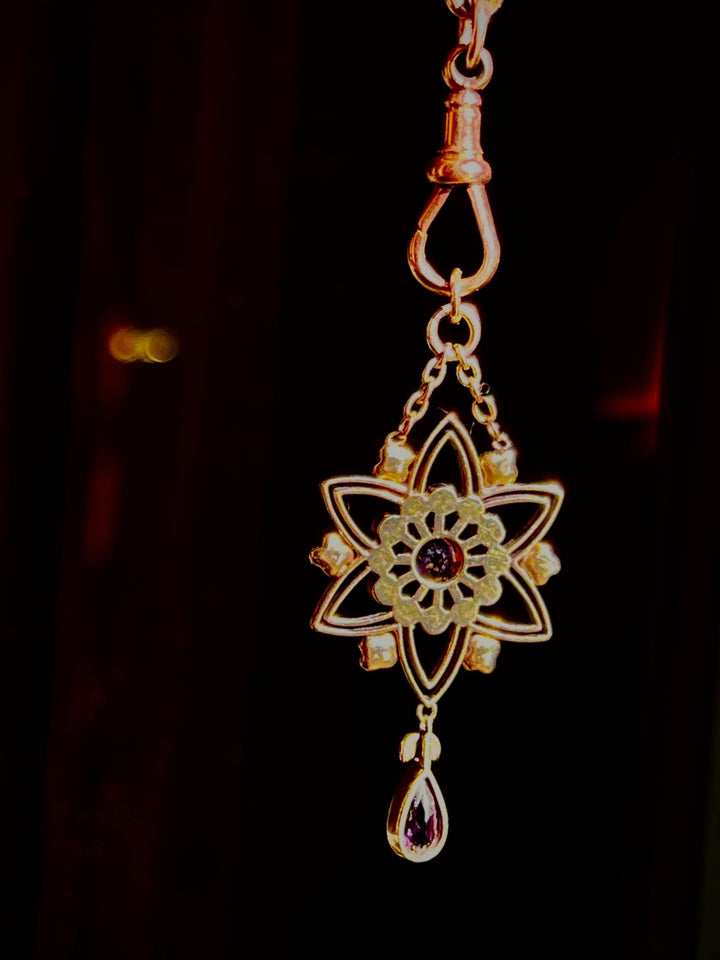 Exceptional 15k Edwardian Amethyst and Pearl Star Lavalier Circa 1910