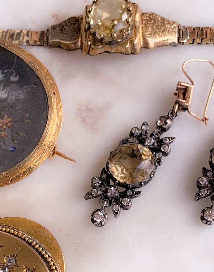 Superb 19th C Citrine and Diamond Paste Earrings